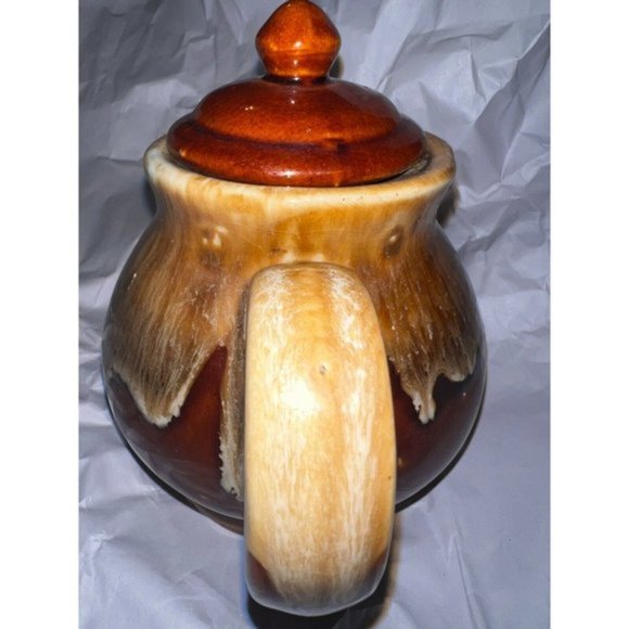 Vintage Pottery Brown Drip Glaze Teapot Lid Tea Pot Unsigned Mid Century Mod - Picture 2 of 9